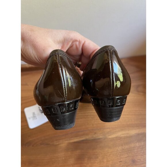 Fendi Brown Patent Leather Kitten Heel Ballet Toe Shoe Chunky Buckle Top Size 39 - Picture 7 of 9